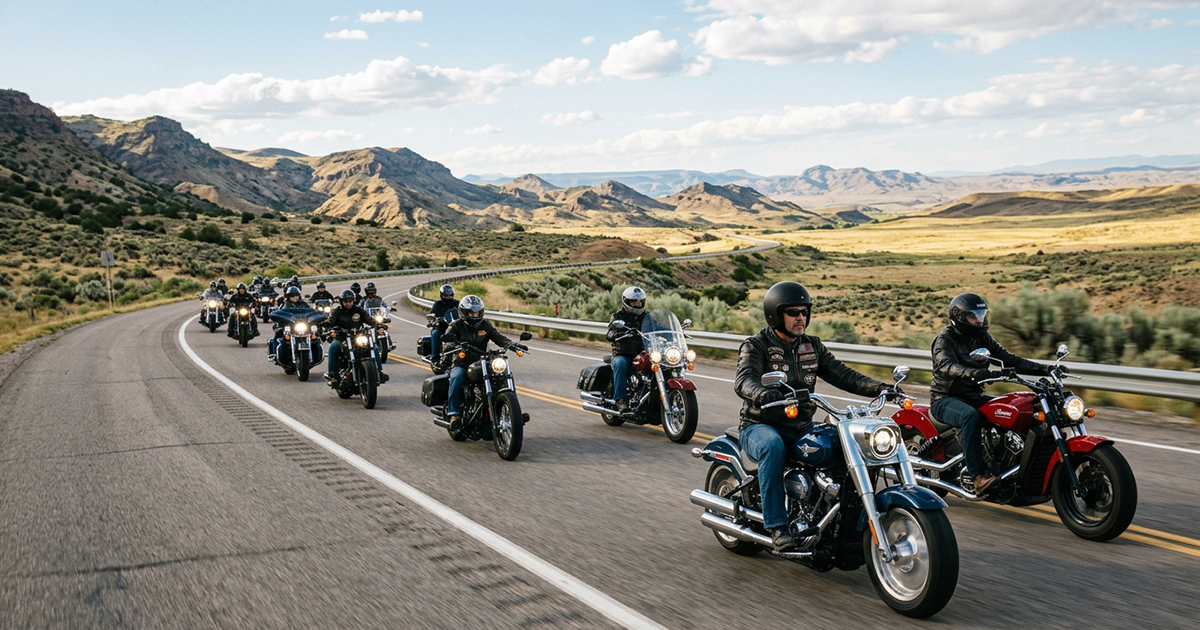 Group of motorcycles riding together on an open road