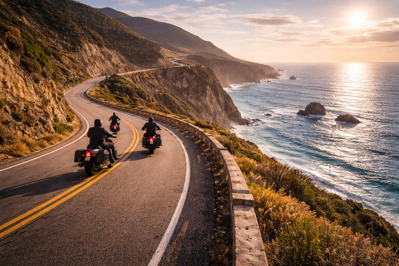 Scenic motorcycle road winding through mountains